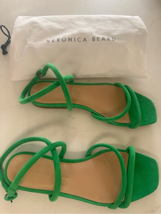 Veronica Beard Shoes - Veronica Beard Vibrant Green Suede Strappy Flat Sandals